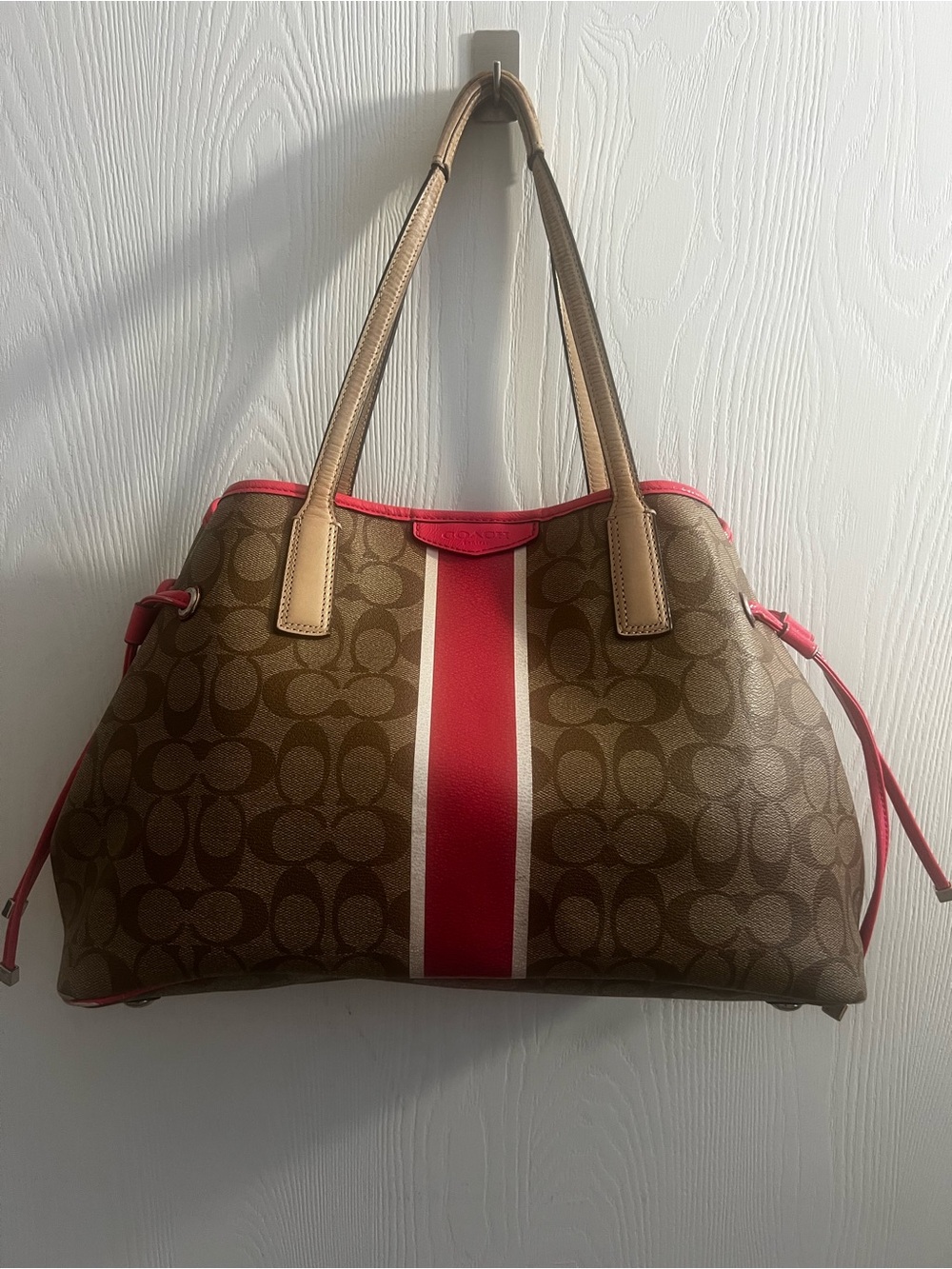 Coach Signature Stripe Drawstring Carryall Bag